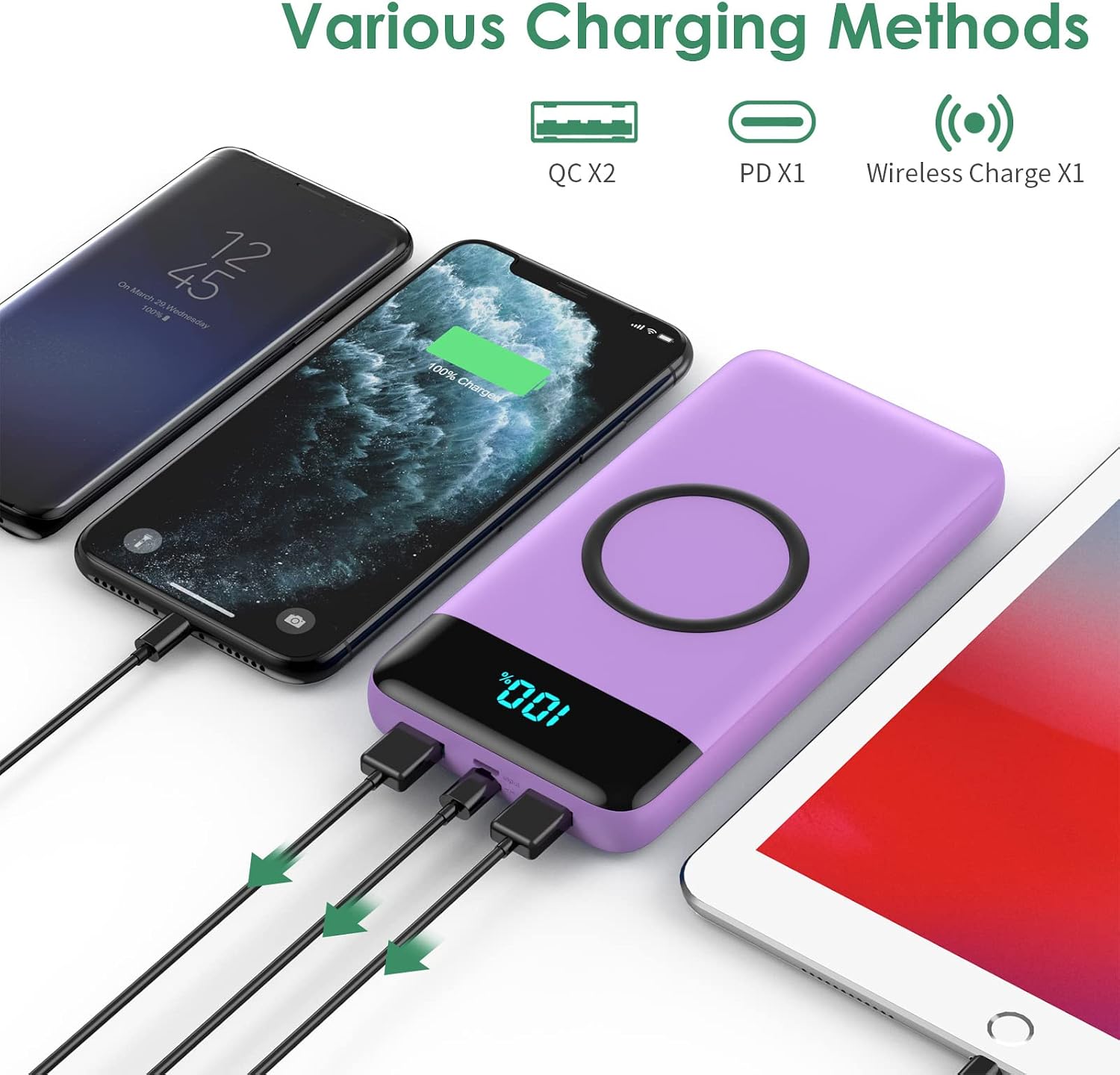 Cargador portátil inalámbrico de 30,800 mAh, cargador de batería US...
