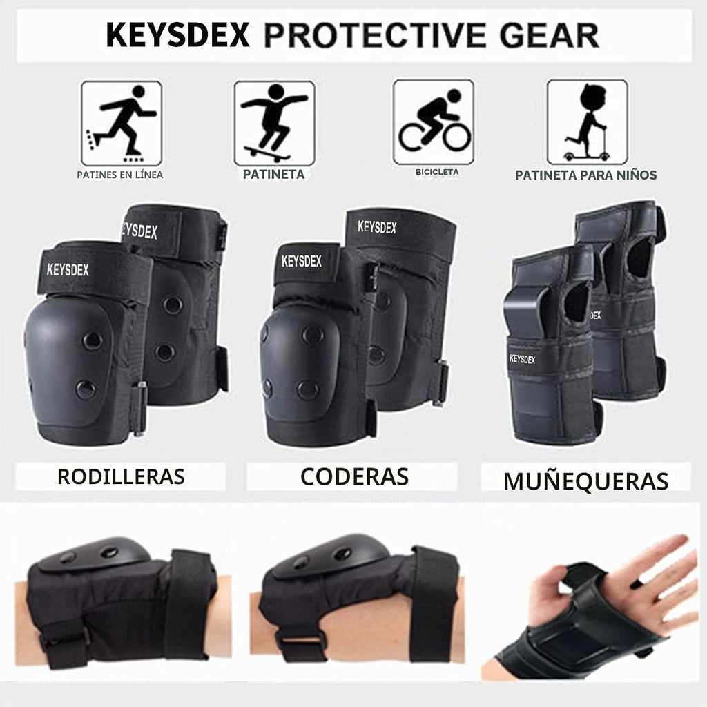 KEYSDEX Rodilleras, coderas, muñequeras 6 en 1, equipo de protecció...