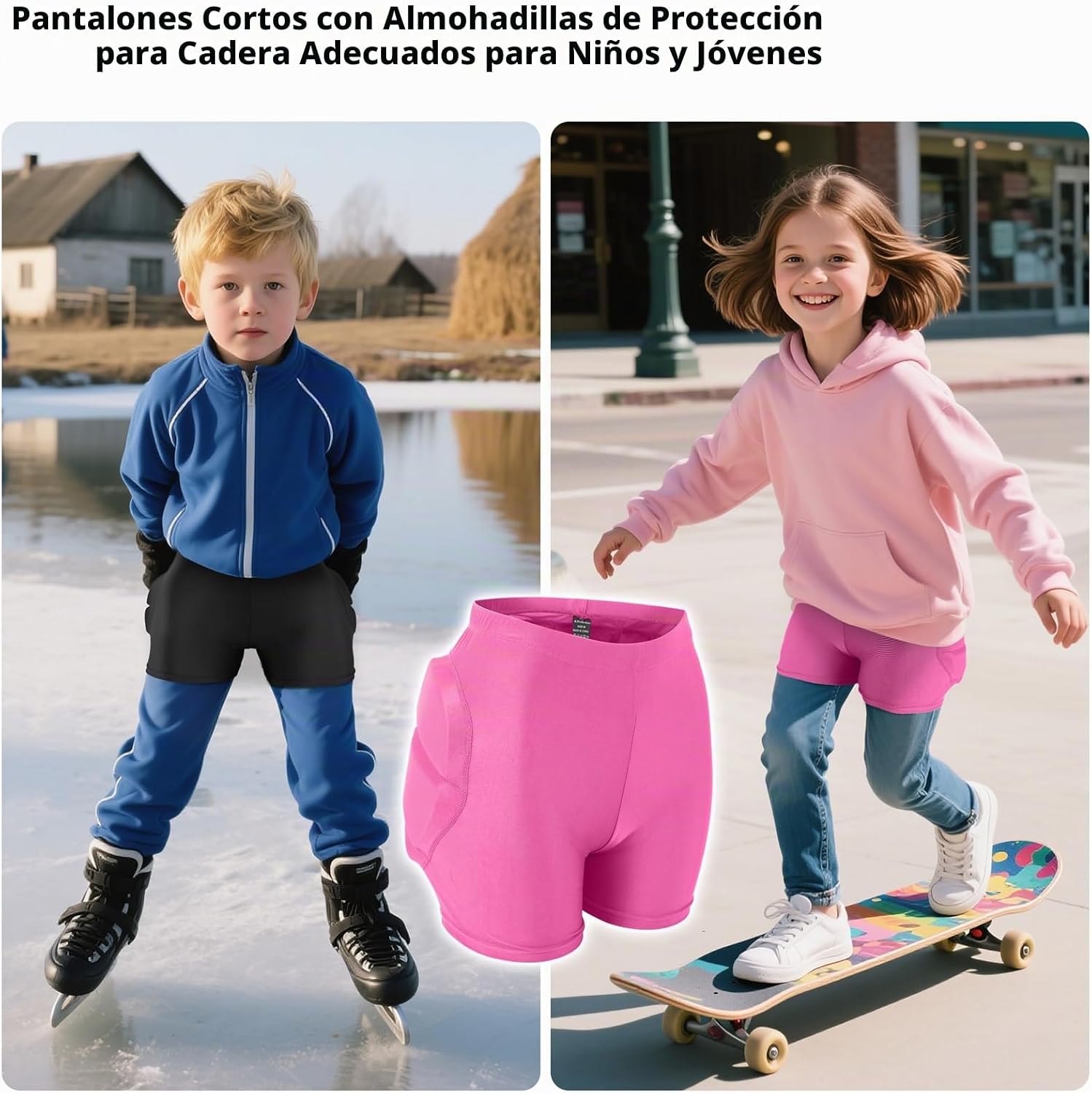Pantalones cortos para niños, almohadillas de protección de cadera...