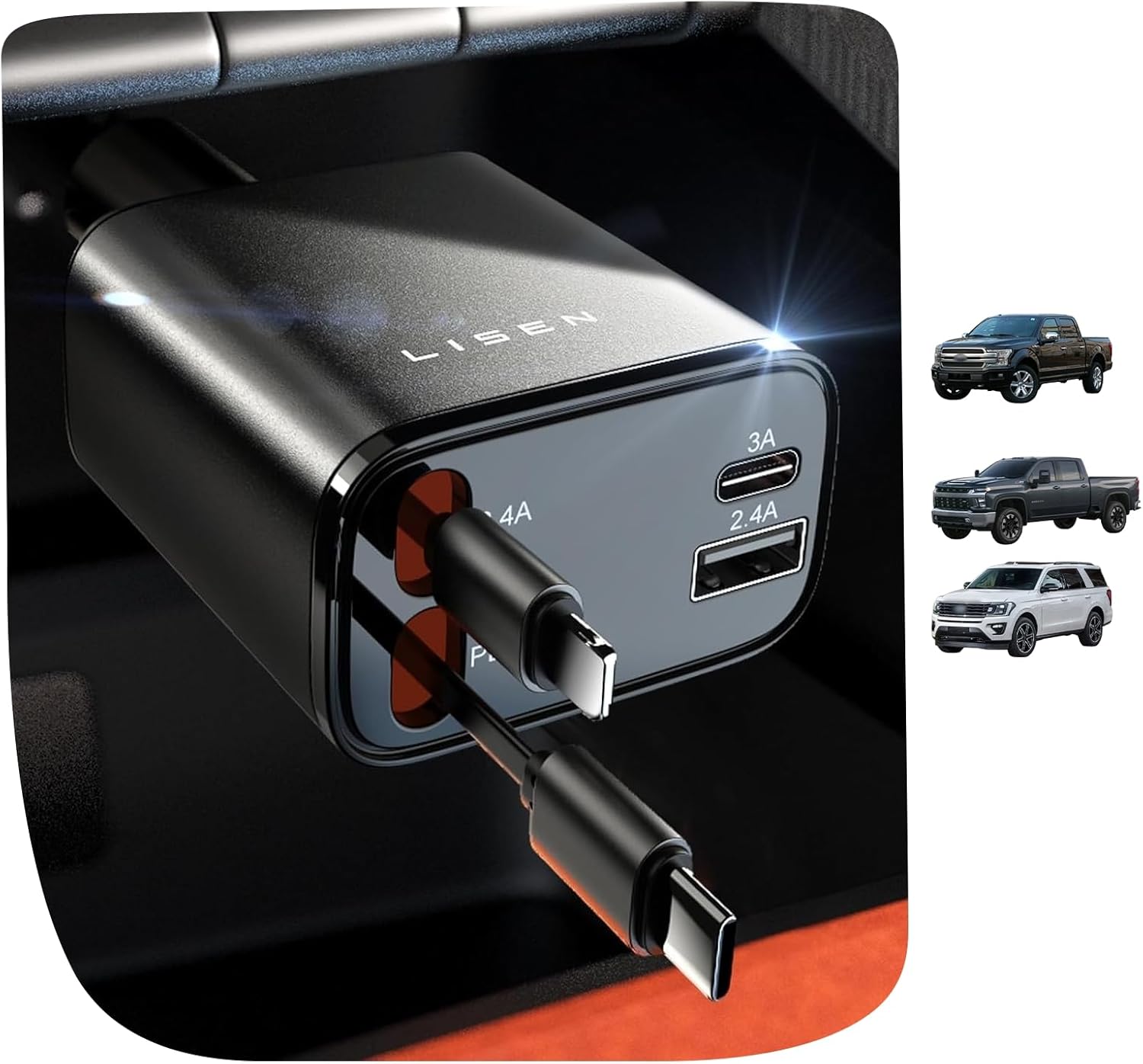 LISEN Cargador retráctil para automóvil, [actualización 2026 de 50...