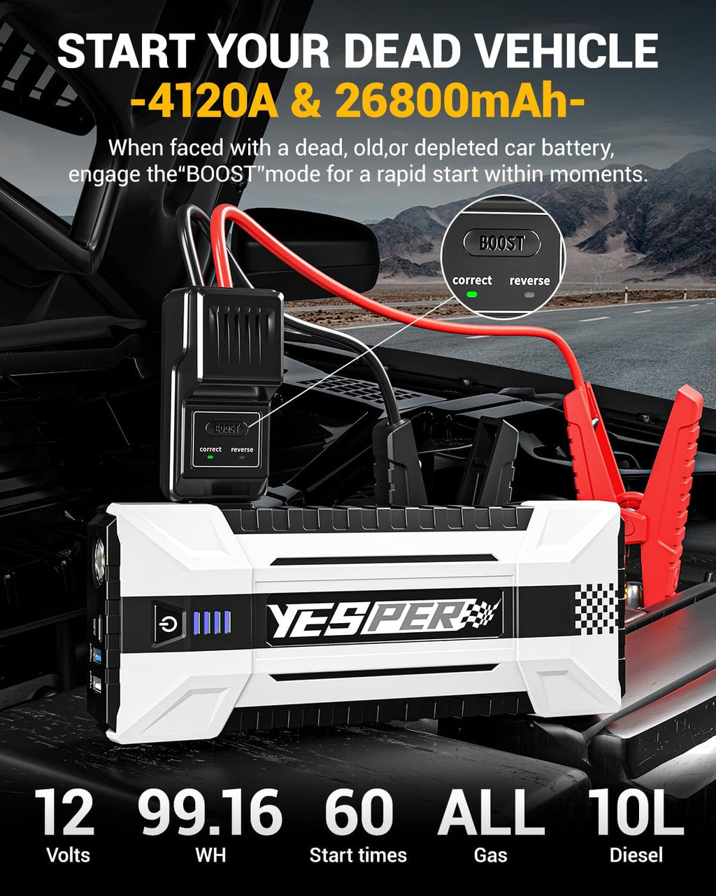 YESPER 4120A Arrancador de Batería Portátil, Arrancador de Batería...