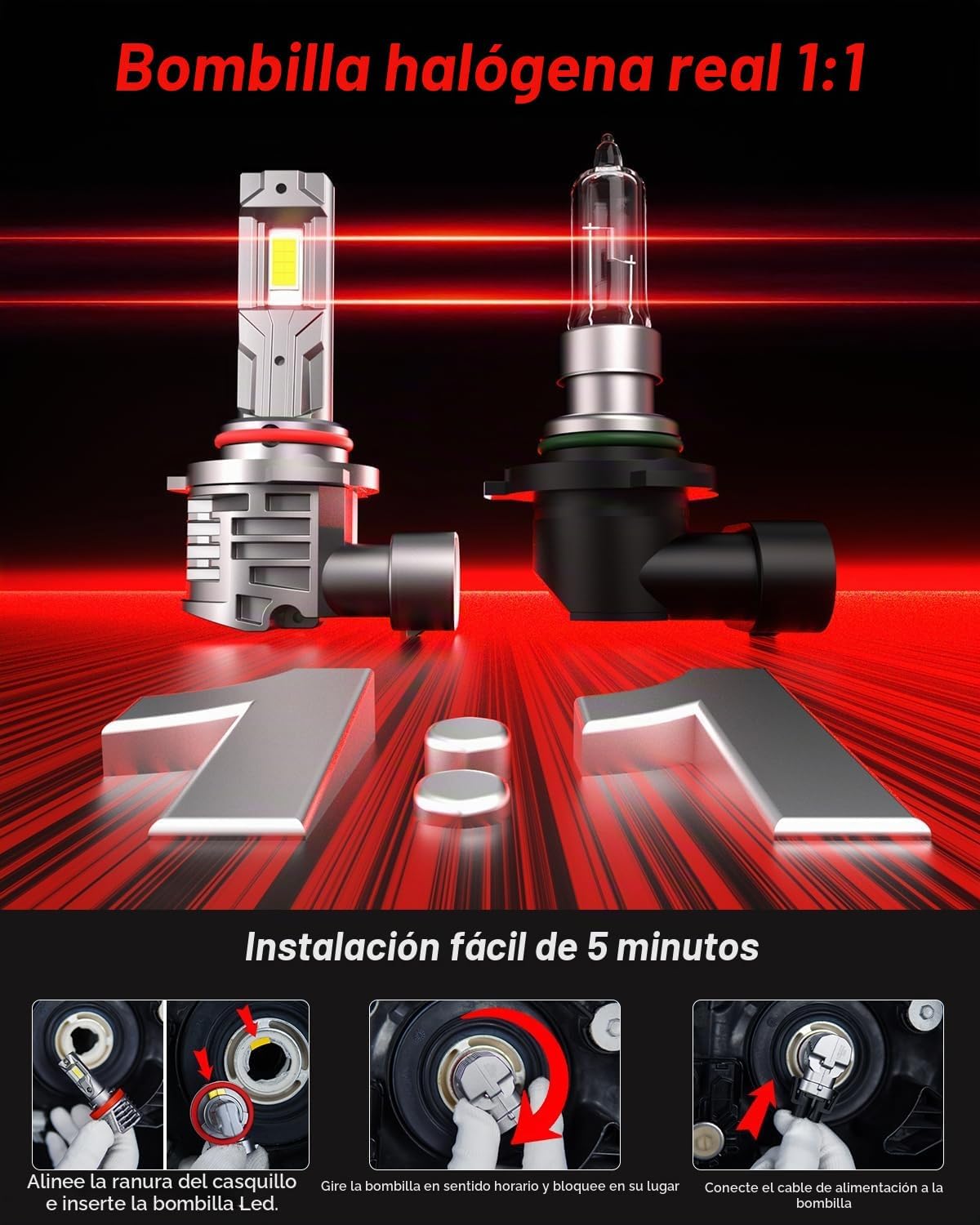 ZONBEAM 9005\/HB3 Bombillas LED antiniebla, 50.000 lm, 6000 K blanc...