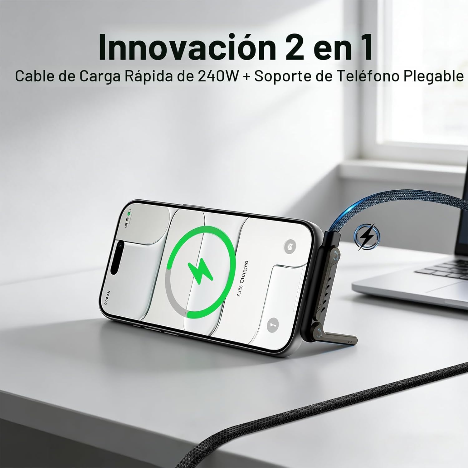 Cable de carga invisible, cable de carga rápida PD de 240 W para es...