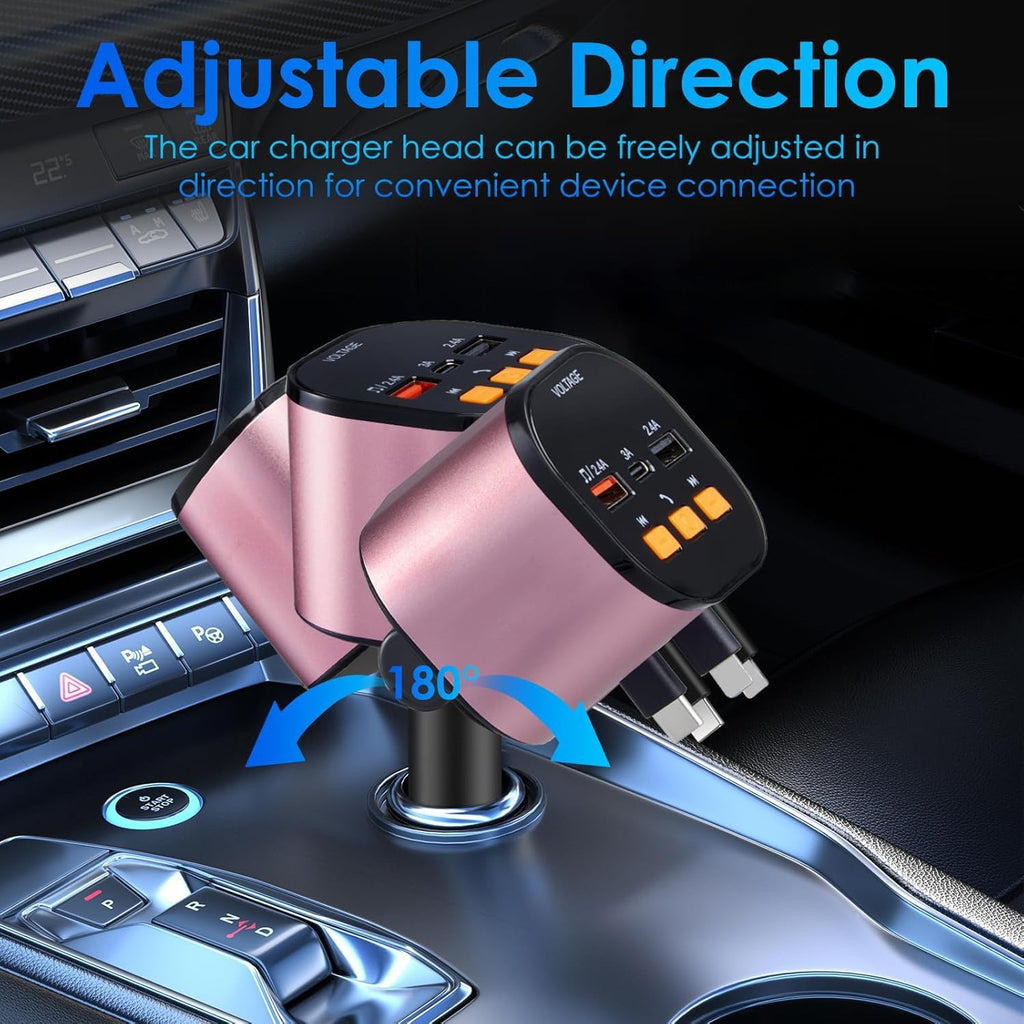 Cargador de coche retráctil, cargador de teléfono para coche rápido...