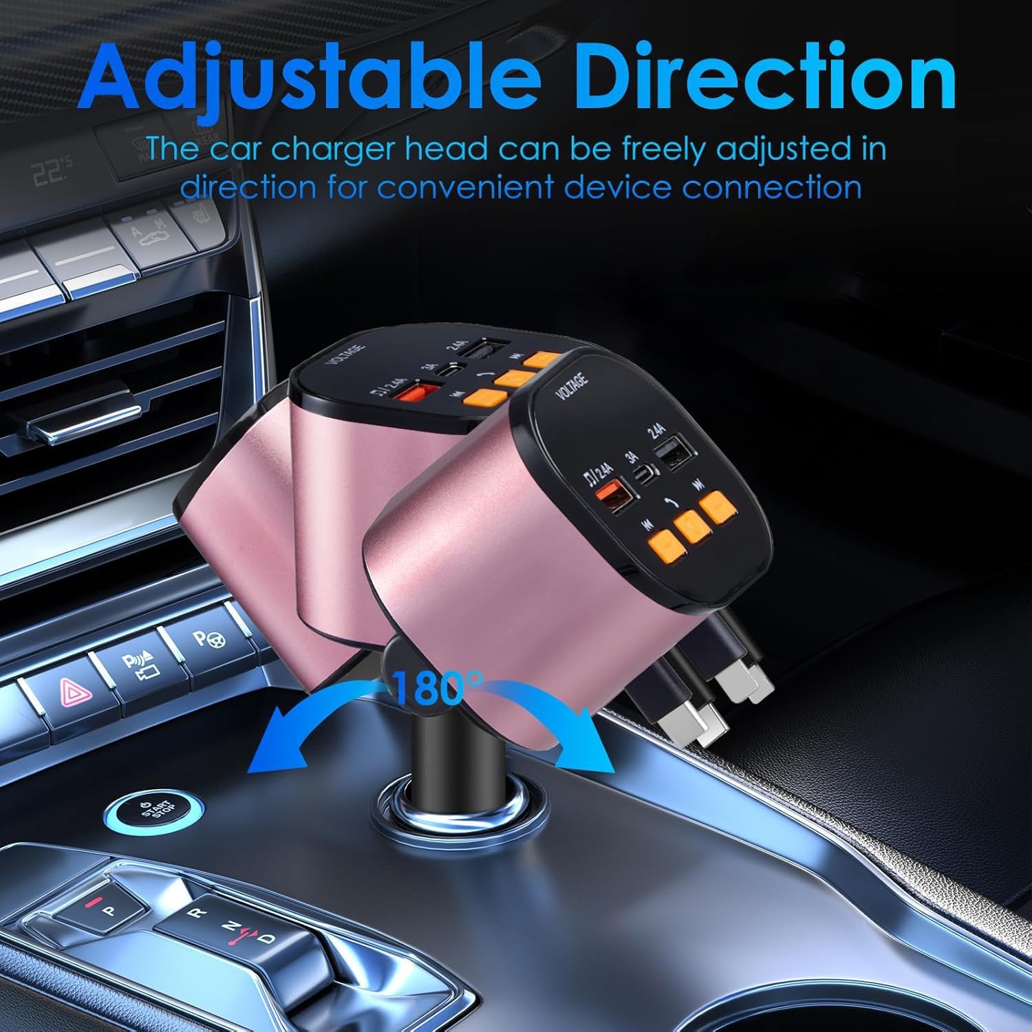 Cargador de coche retráctil, cargador de teléfono para coche rápido...
