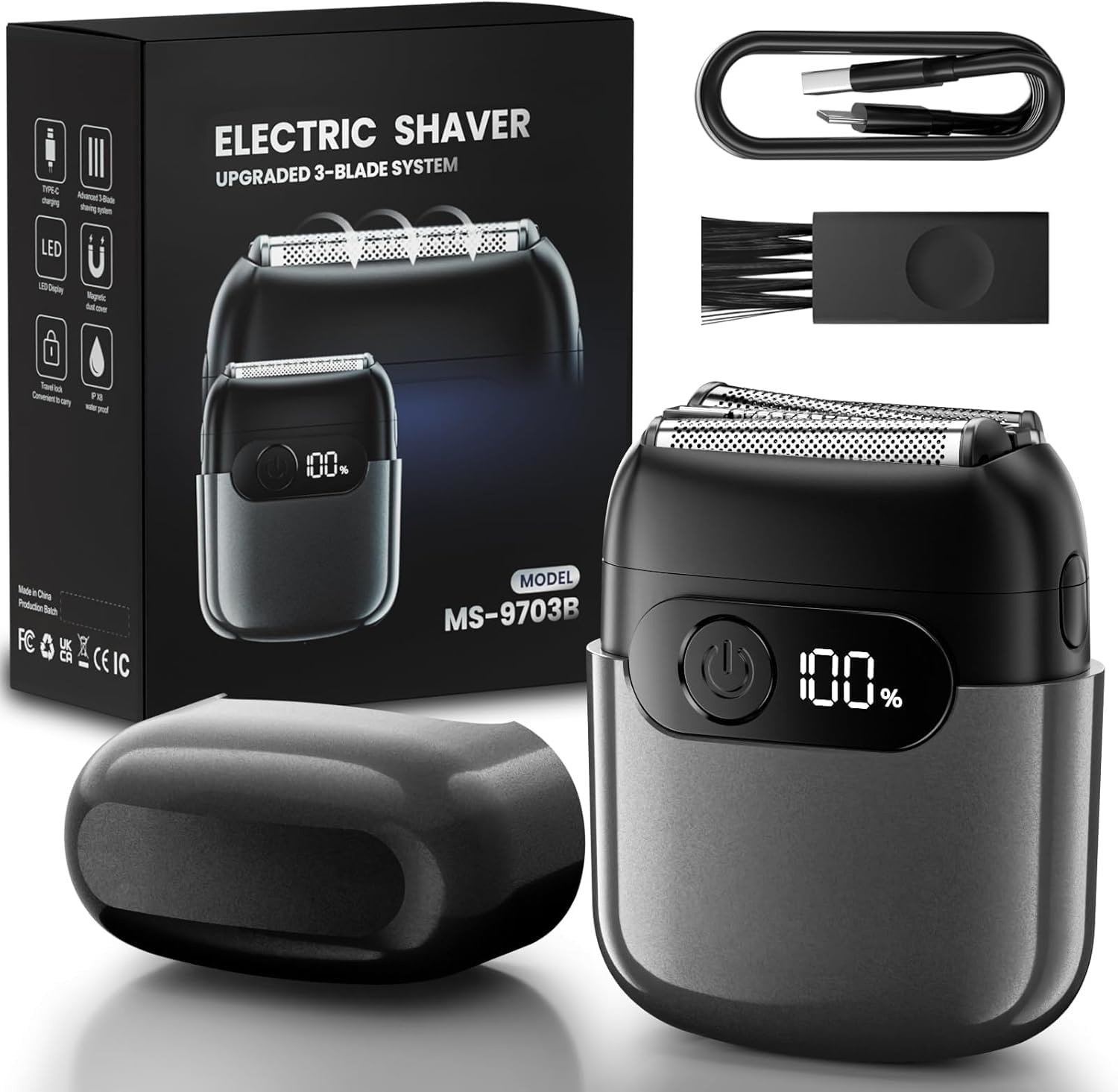 Afeitadora eléctrica de aluminio para hombres, cabezales de afeitad...