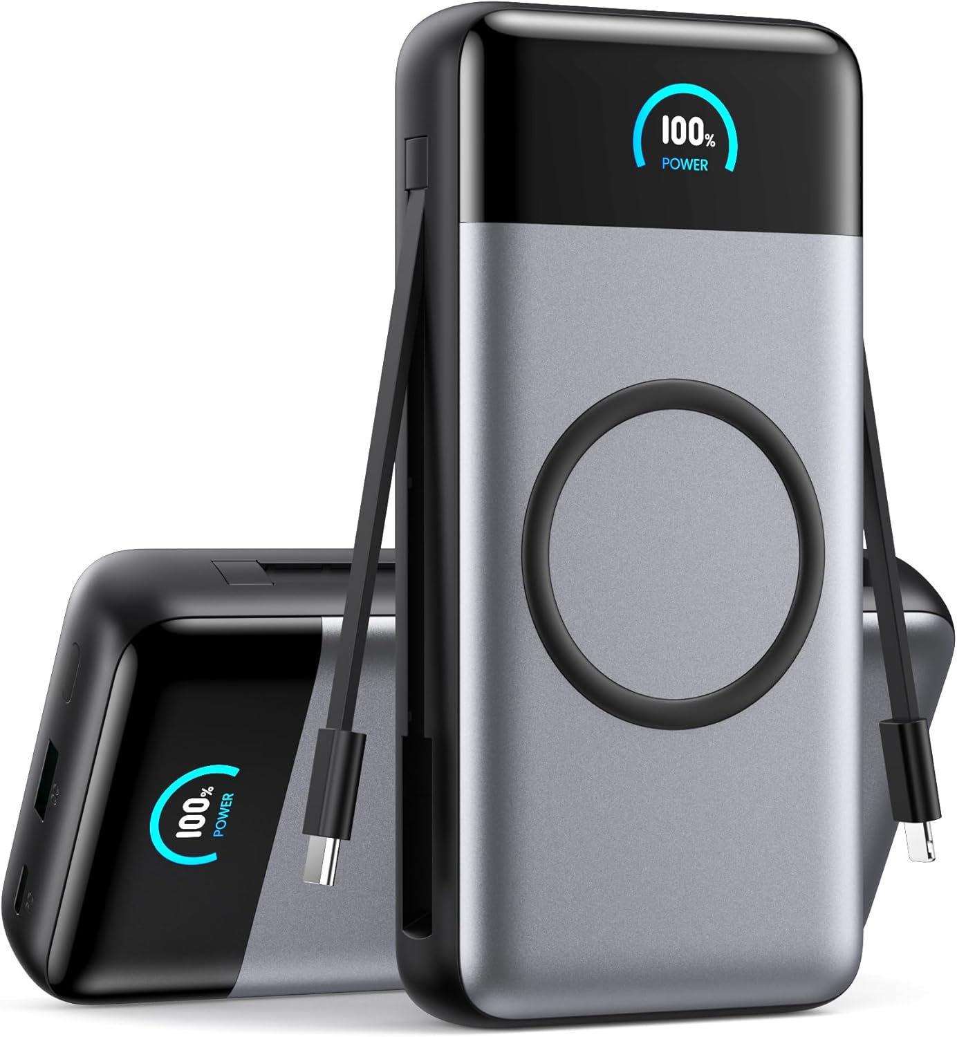 Cargador portátil inalámbrico de 40,800 mAh con cables integrados,...