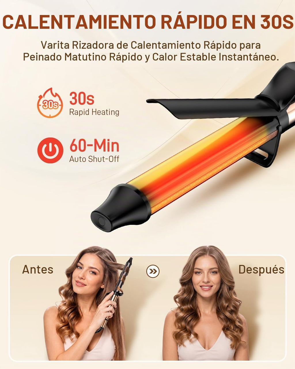 MESCOMB Rizador de 1 pulgada para cabello largo, rizador de doble v...