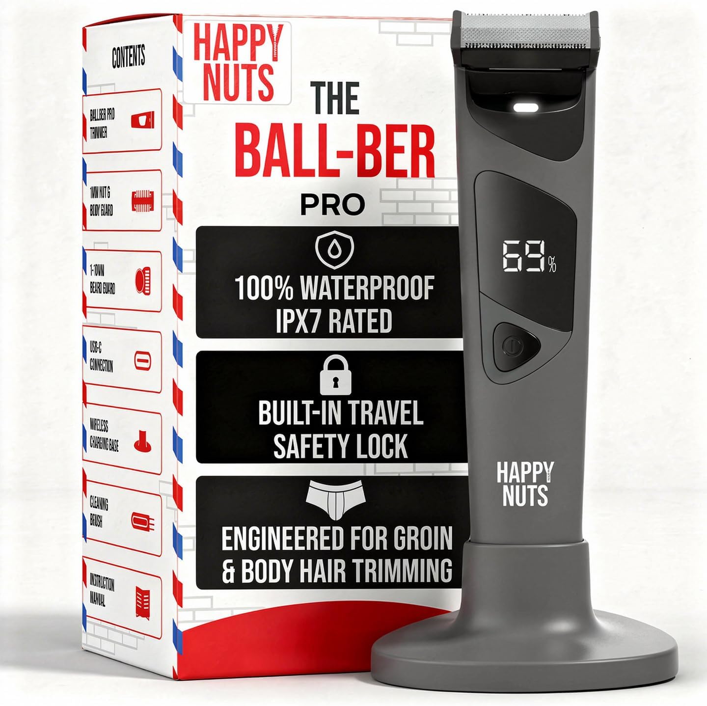 HAPPY NUTS The Ballber Pro - Cortadora eléctrica de ingle y vello c...