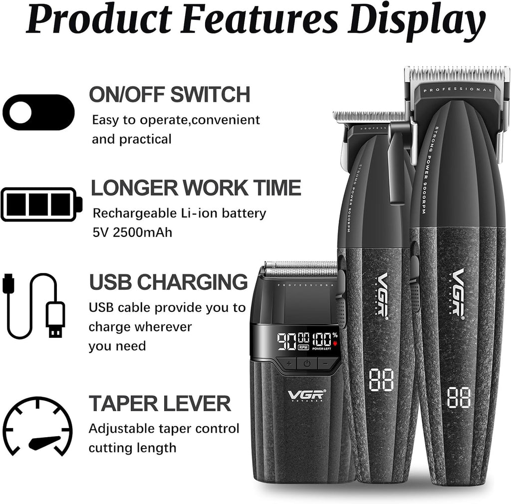 VGR 640S3 Kit Profesional de Corte de Cabello 3 en 1, 9000RPM Corta...