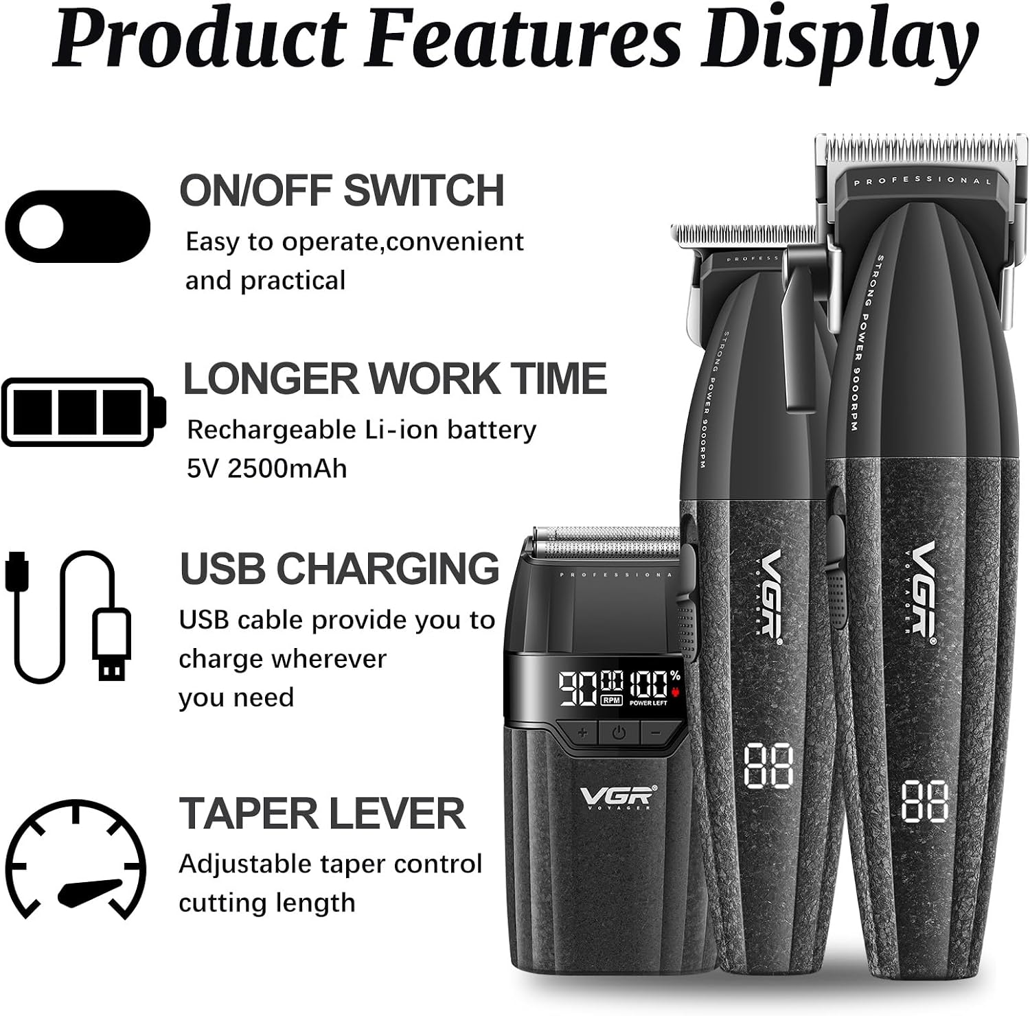 VGR 640S3 Kit Profesional de Corte de Cabello 3 en 1, 9000RPM Corta...