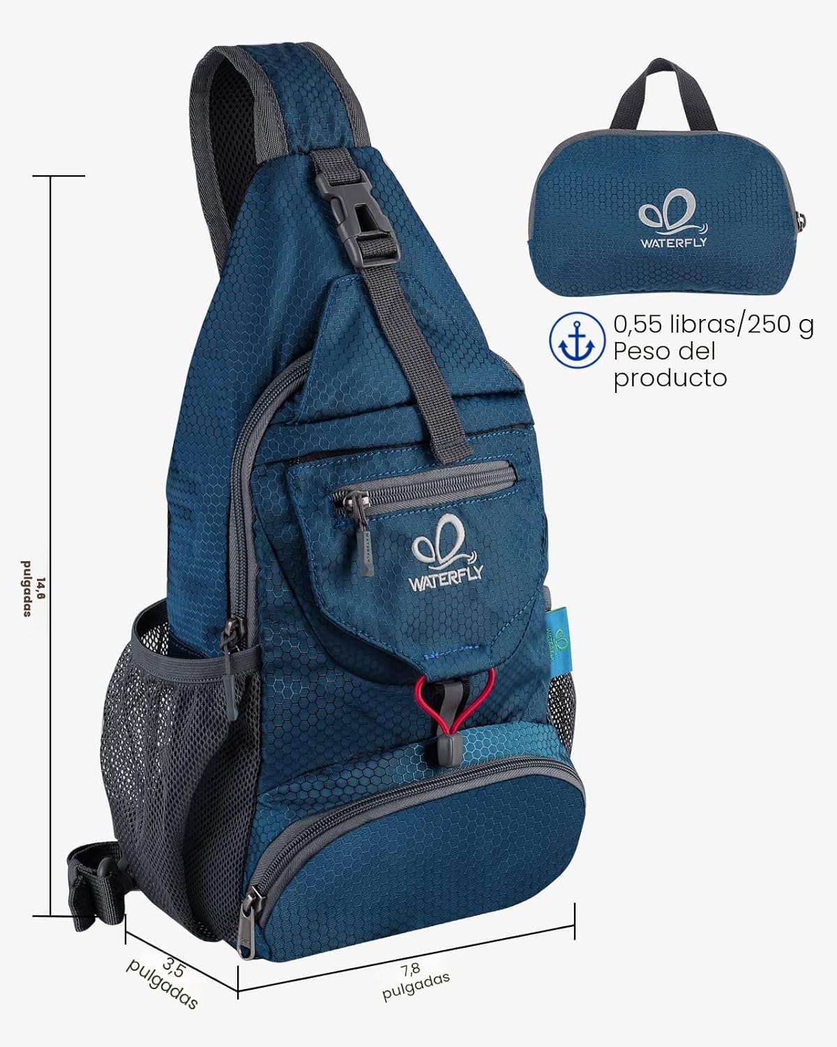 WATERFLY - Mochila compacta tipo bandolera pequeña para el hombro y...
