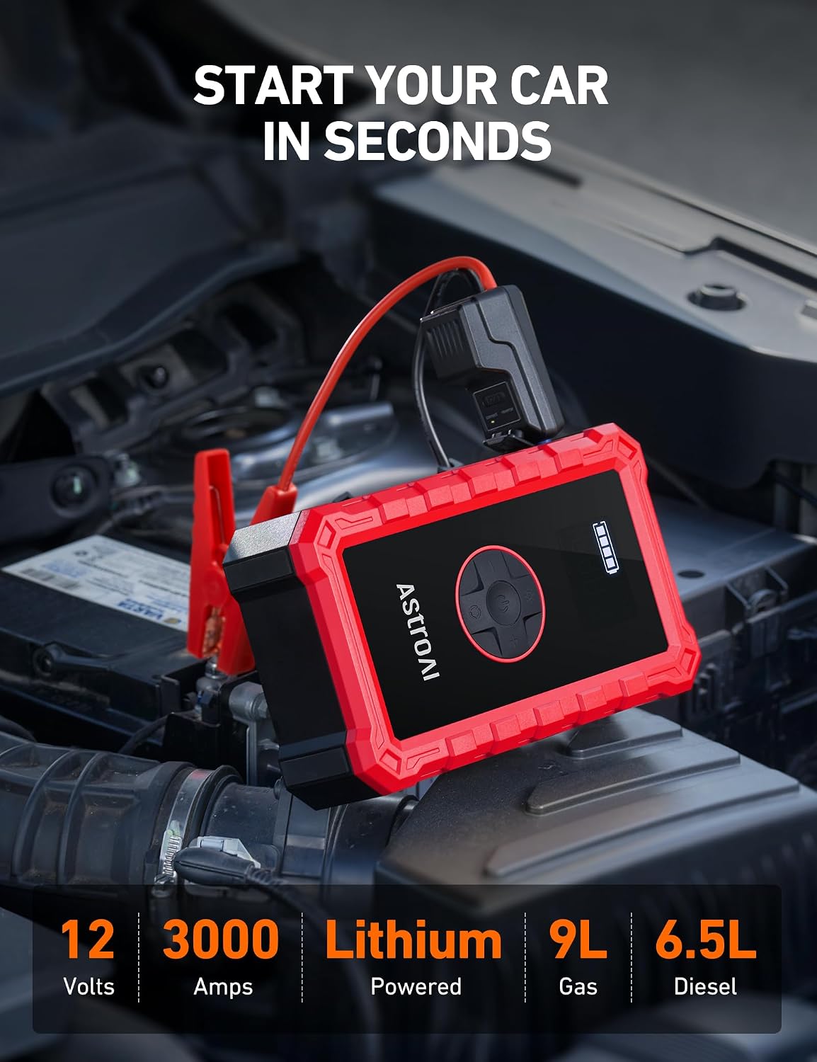 AstroAI - Arrancador portátil S8 con compresor de aire, pico de 150...