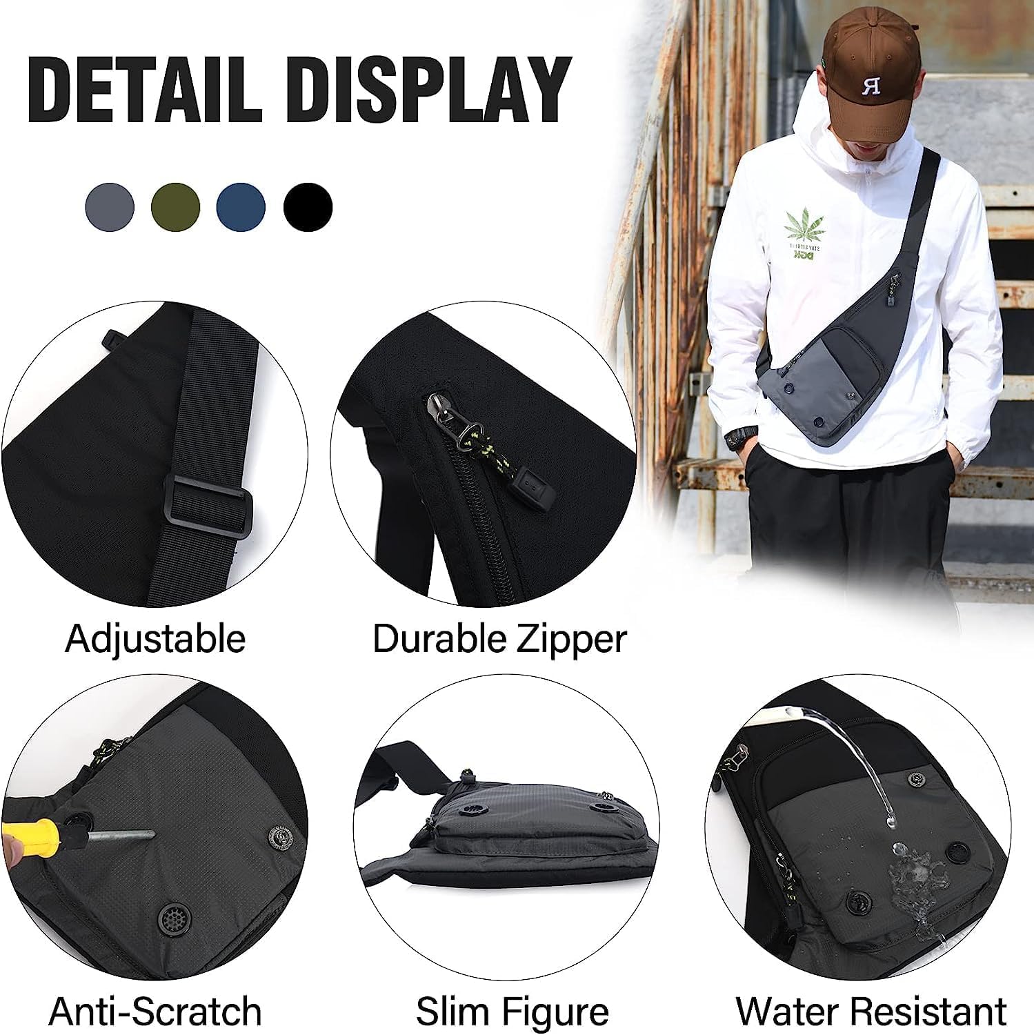 Peicees Bolso Bandolera Impermeable Bolsa Cruzada Para Hombres Moch...