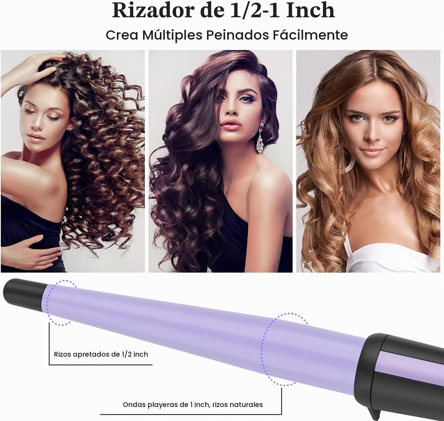 Rizador de pelo, varita rizadora cónica, rizador de pelo profesiona...