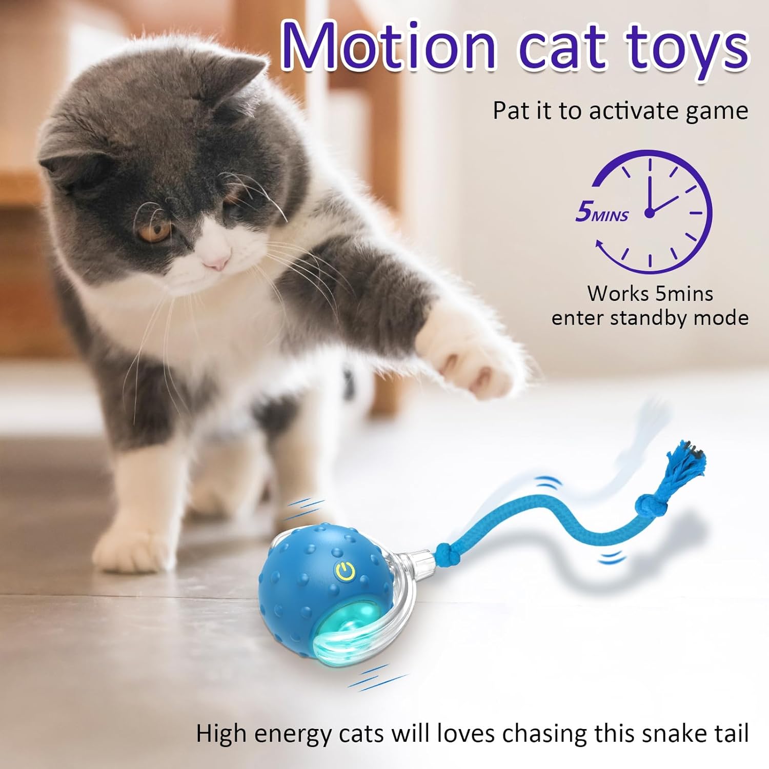 Giociv Pelota de juguete interactivo para gatos de interior que rue...