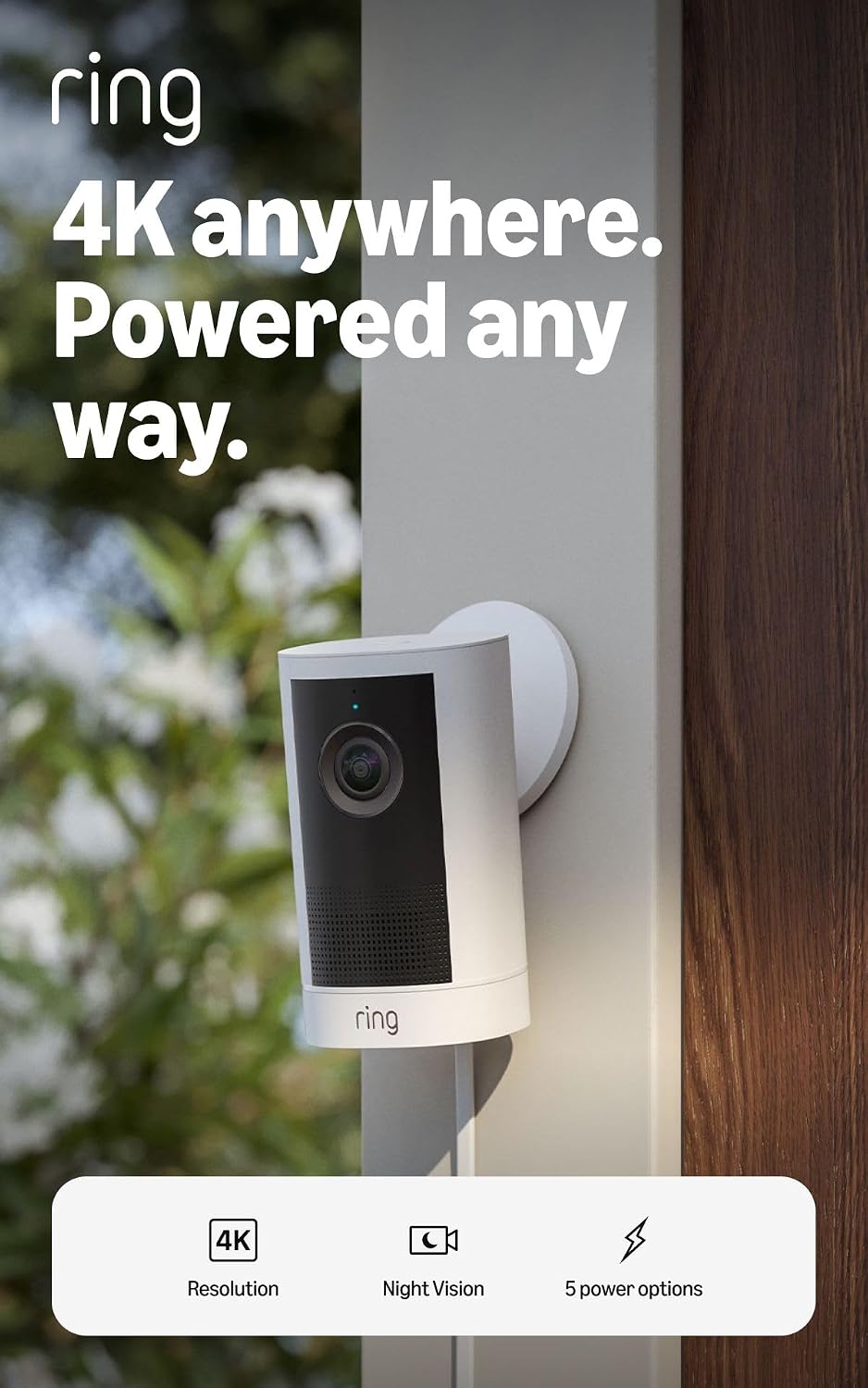 Ring Outdoor Cam 4K Plus (modelo más reciente), enchufable, resoluc...