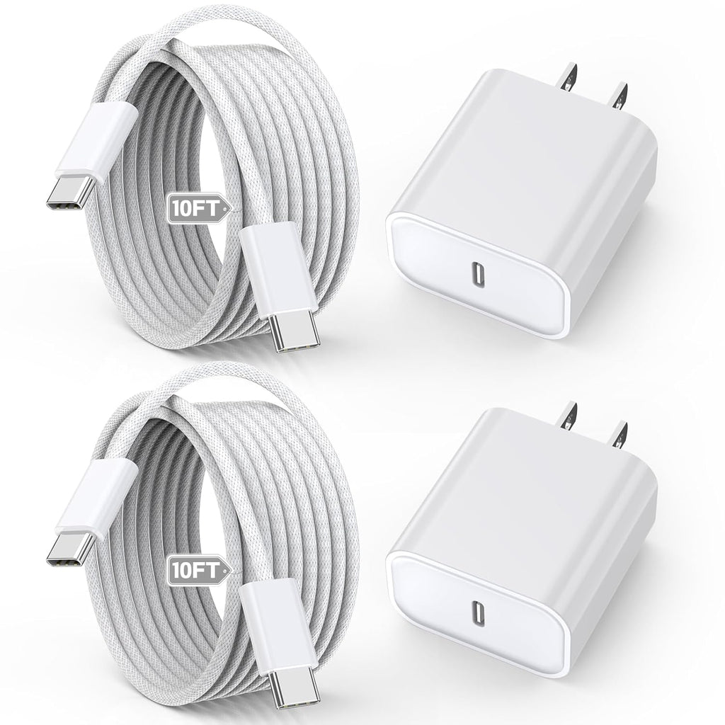 10 pies Apple iPhone 17 16 15 Cargador, paquete de 2 cables tejidos...