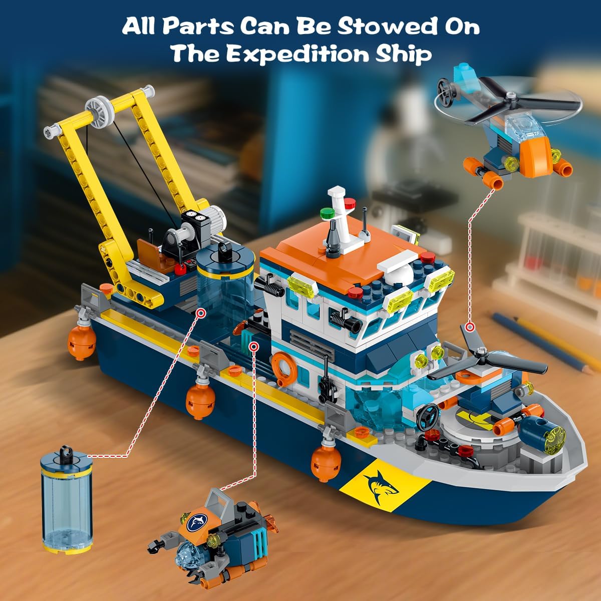 HiWEEGO Juego de construcción de barco flotante de ciudad con luz L...