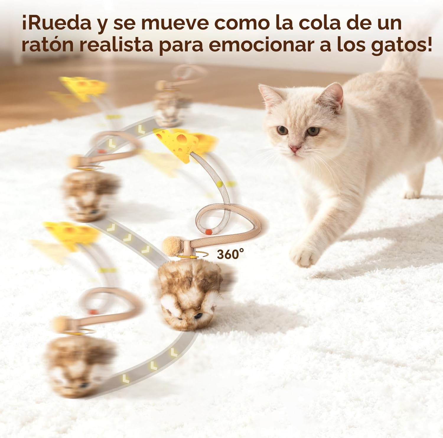 Migipaws MigiMouse - Juguete interactivo para gatos de 360° con col...