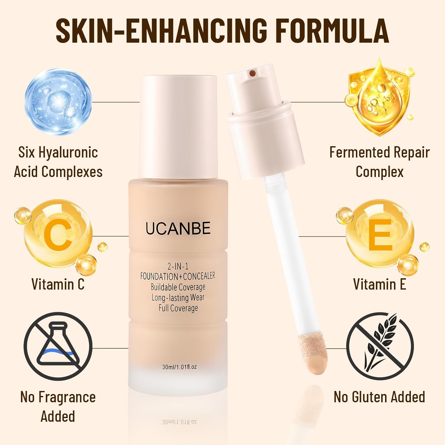 UCANBE Base líquida y corrector 2 en 1, juego de maquillaje de base...