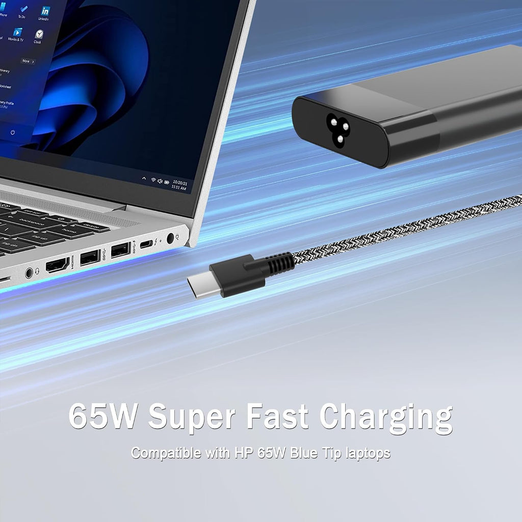 Nuevo Slim 65 W USB C Cargador para portátil HP Cargador Elitebook...