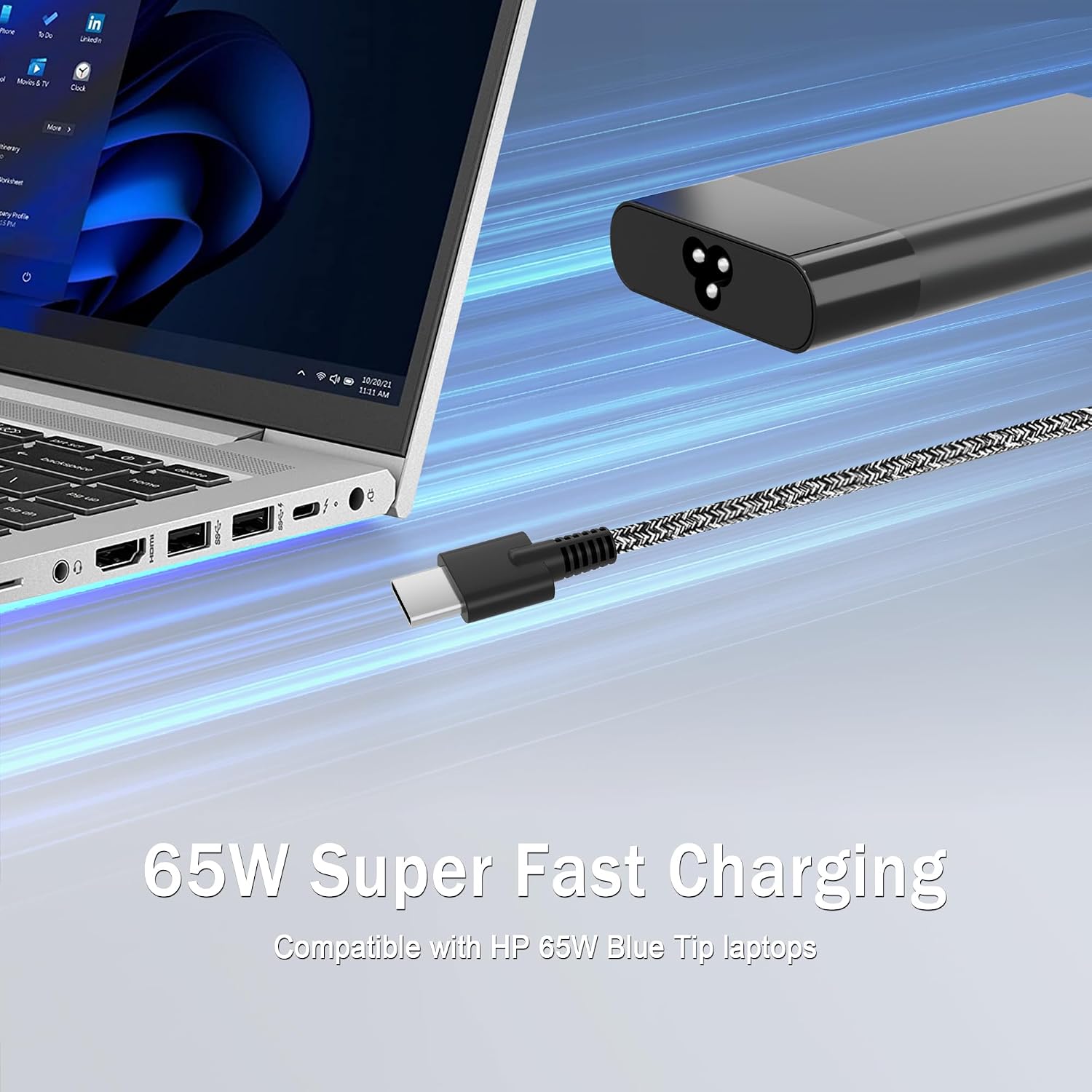 Nuevo Slim 65 W USB C Cargador para portátil HP Cargador Elitebook...