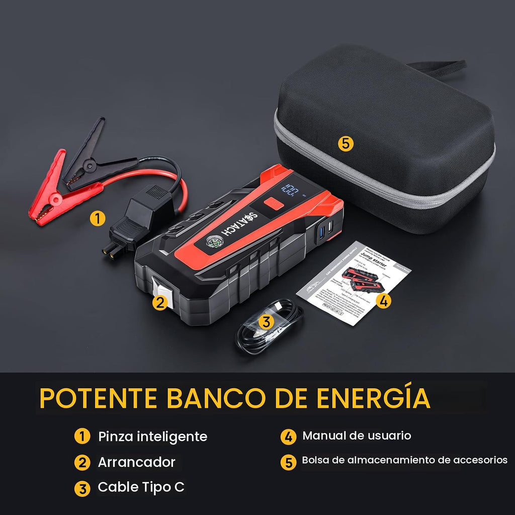 Scatach Arrancador de batería de coche de 3000 A, batería de arranq...