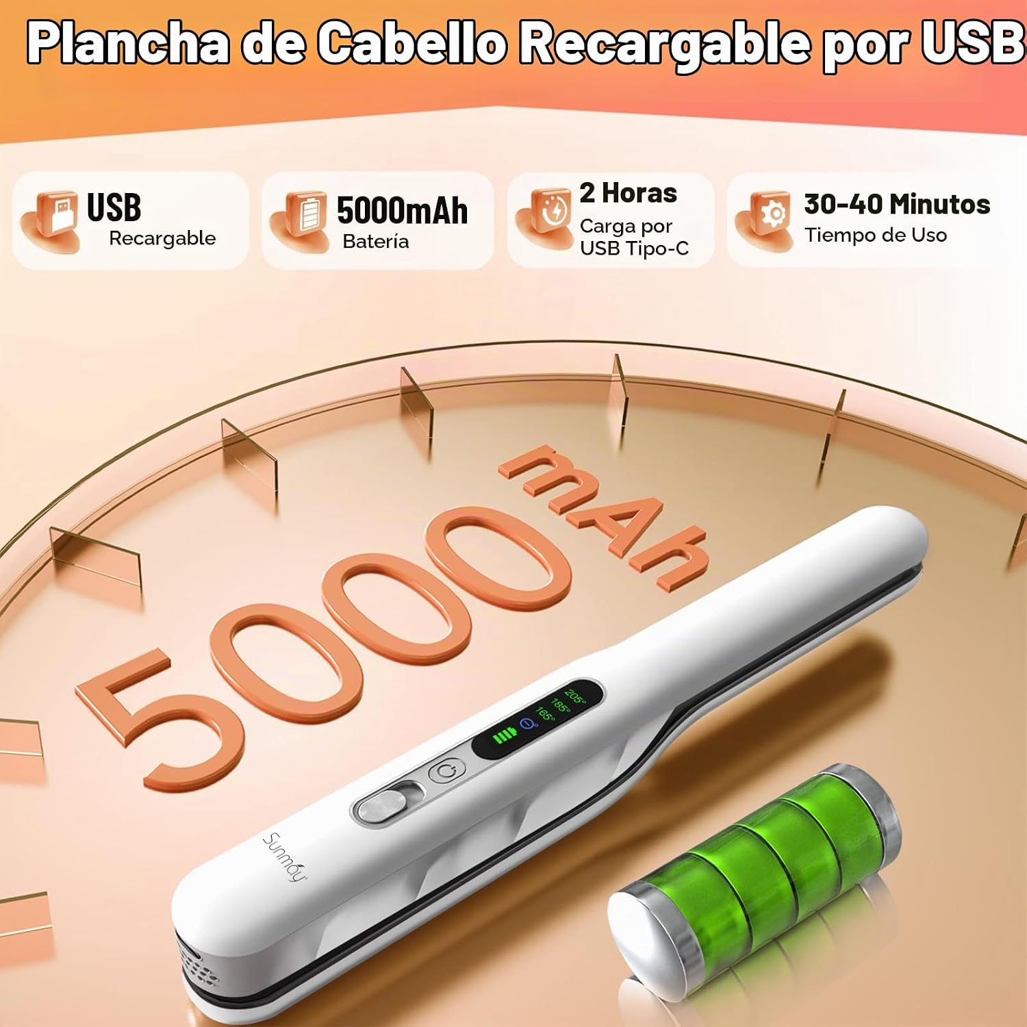 SUNMAY - Plancha y rizador de pelo inalámbrico 2 en 1 con cuidado i...