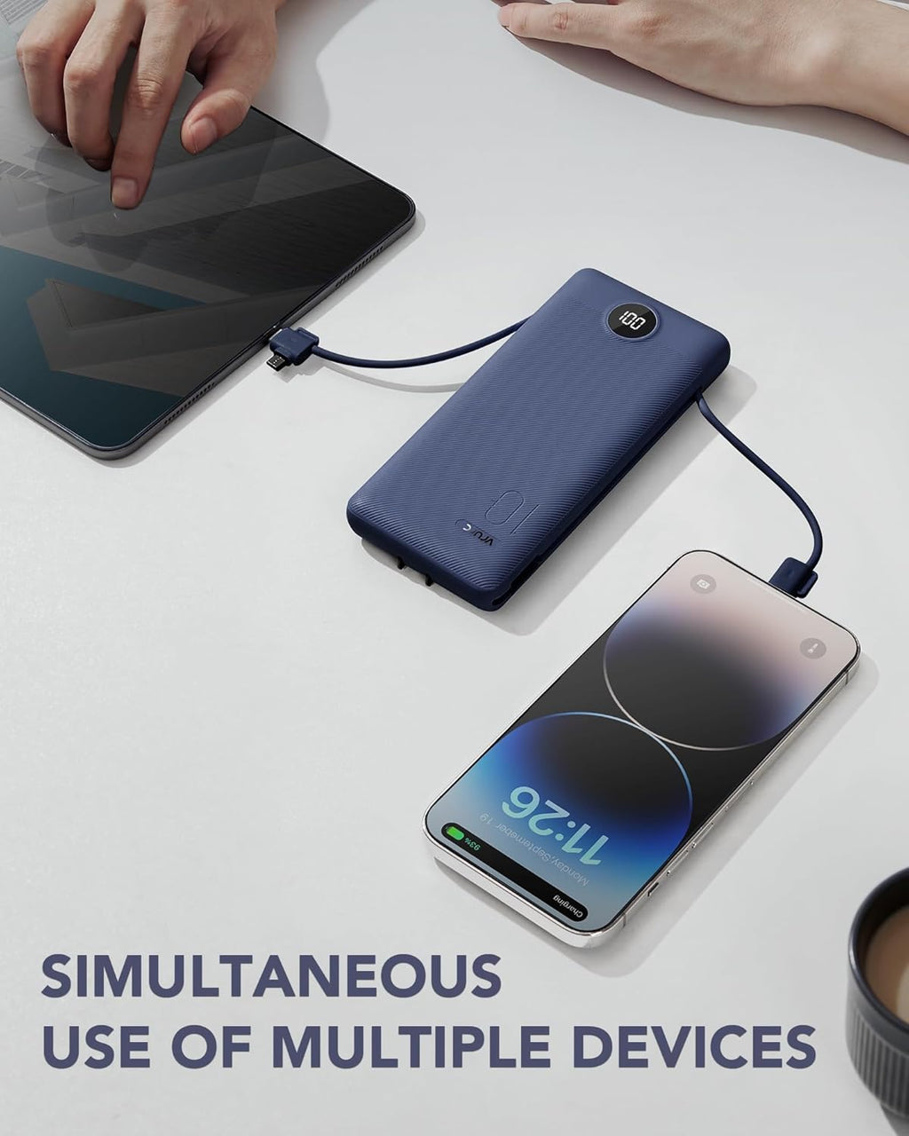 VRURC Cargador portátil con cables integrados y enchufe de pared de...