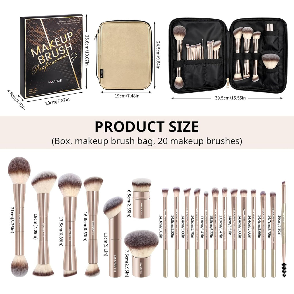 MAANGE Juego de 20 brochas de maquillaje con bolsa, brocha kabuki d...