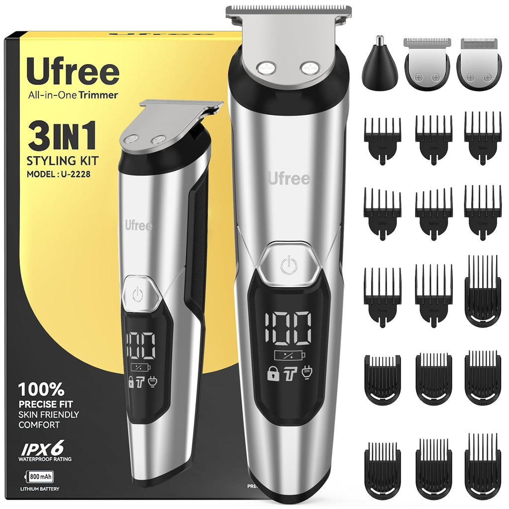 Ufree Kit de recortadora de barba 3 en 1, maquinilla de afeitar elé...