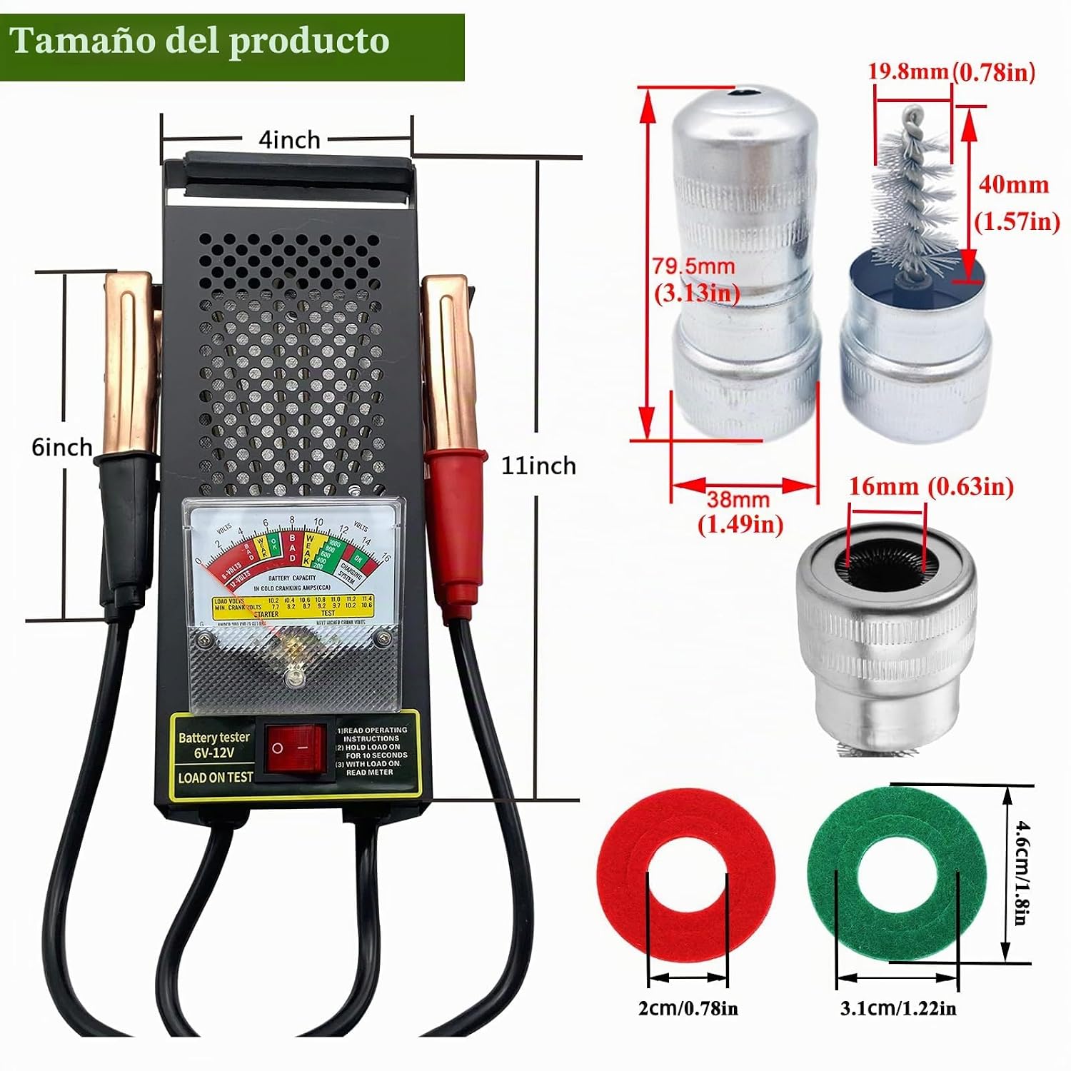 KAIHENG Probador de Alternador de Coche 12V 6V con Pinzas de Cocodr...