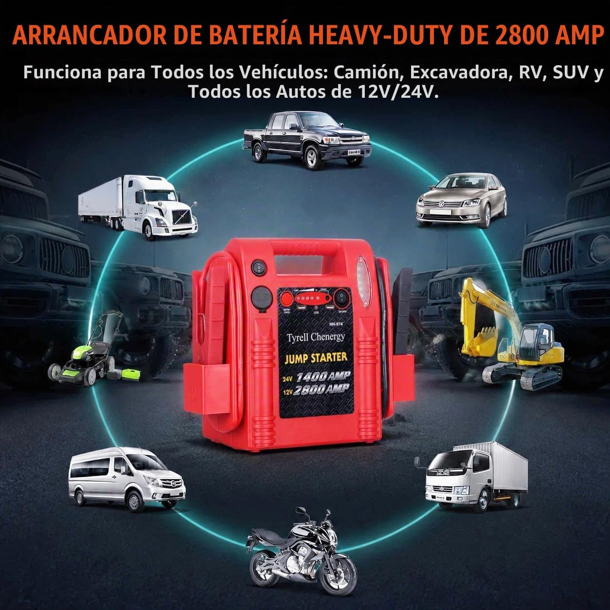 Tyrell Chenergy - Arrancador de batería 12V\/24V, 2800\/1400 pico d...