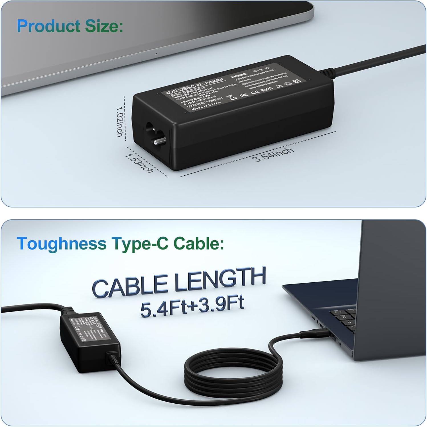 Cargador USB-C para portátil de 45 W compatible con HP Chromebook X...