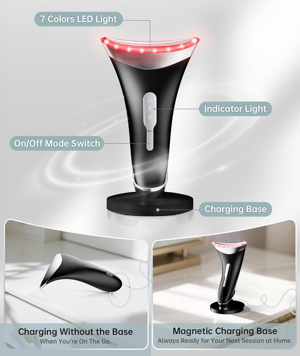 Dopsikn Masajeador facial de terapia de luz de 7 colores con vibrac...