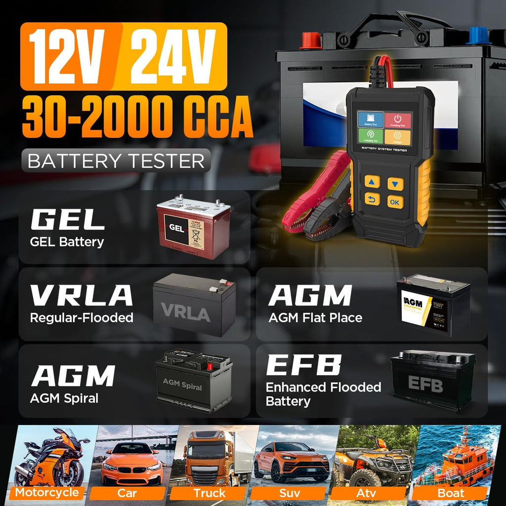 Probador de batería de coche 12V 24V Probador de carga de batería a...