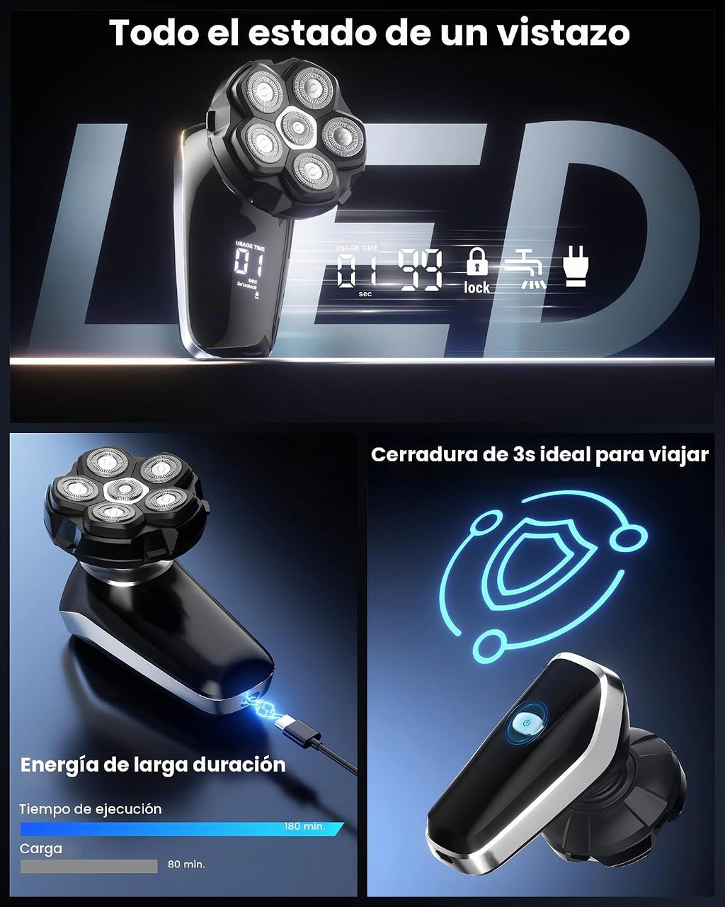 Afeitadora eléctrica de espalda para hombres, recortadora de pelo d...