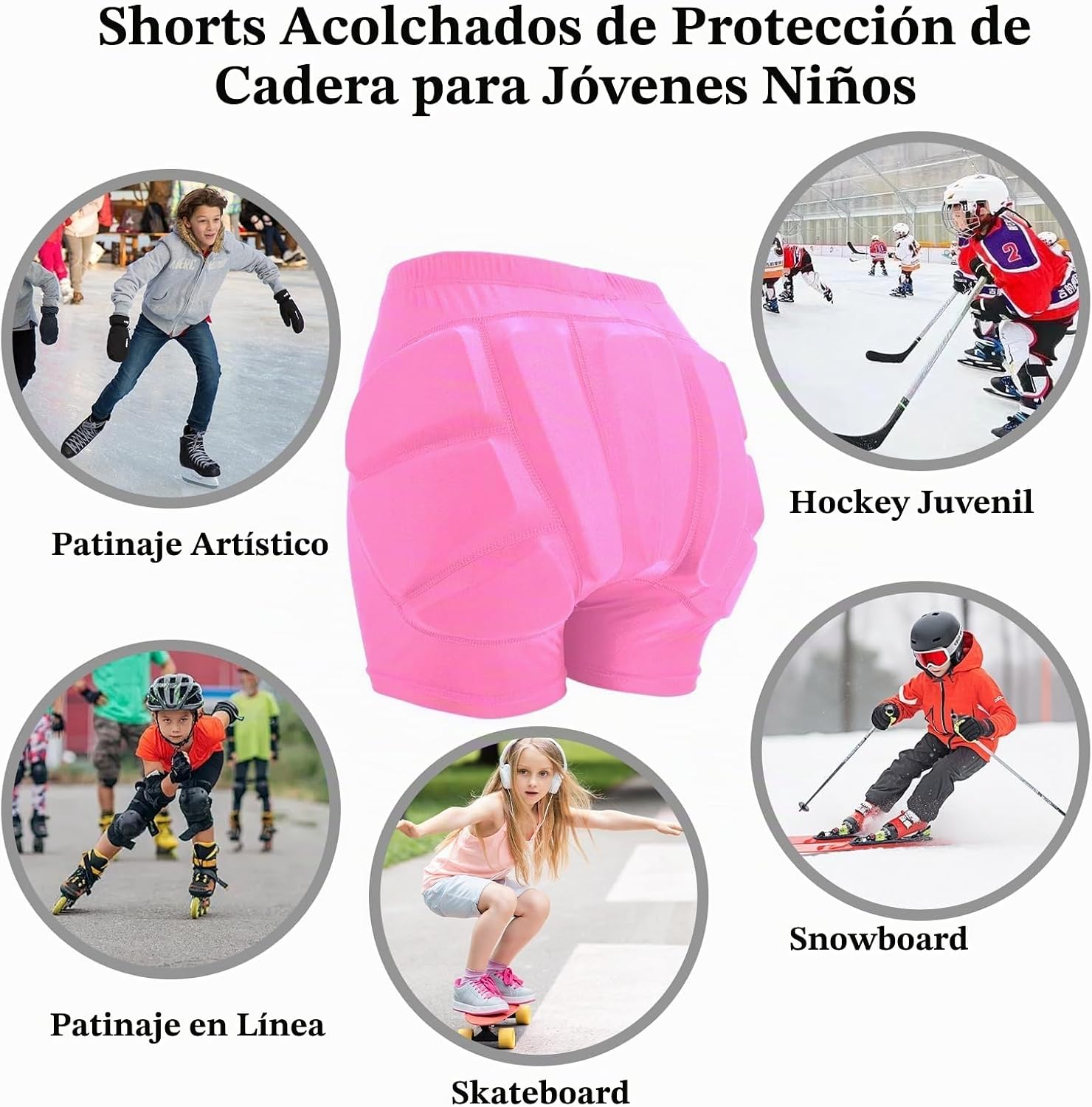Pantalones cortos acolchados para niños para patinaje, almohadillas...