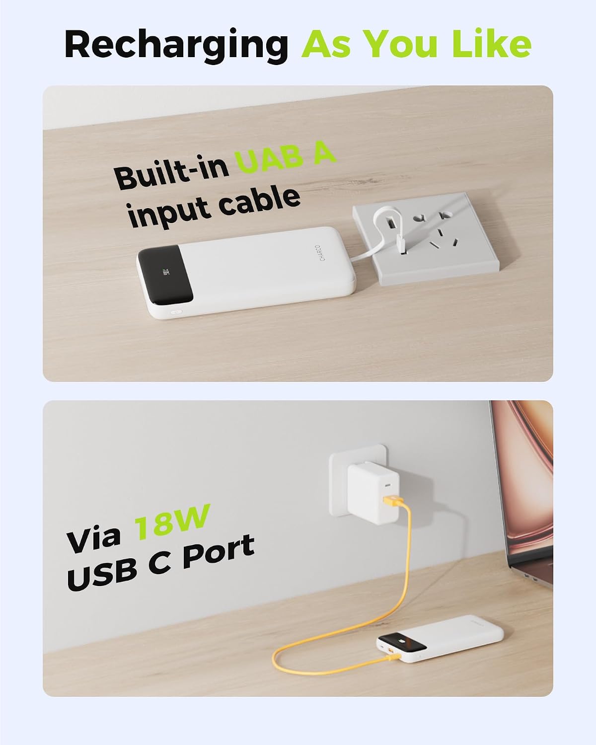 CHARCO Cargador portátil con cables integrados, cargador de batería...