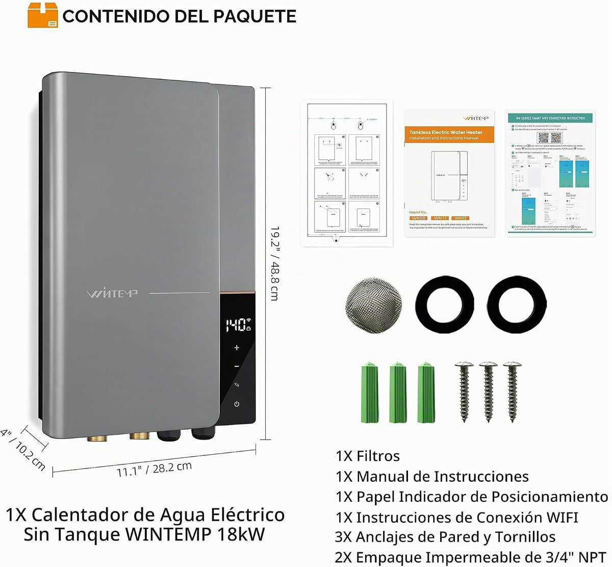 WINTEMP 18kW Calentador de agua eléctrico sin tanque 240V ETL certi...
