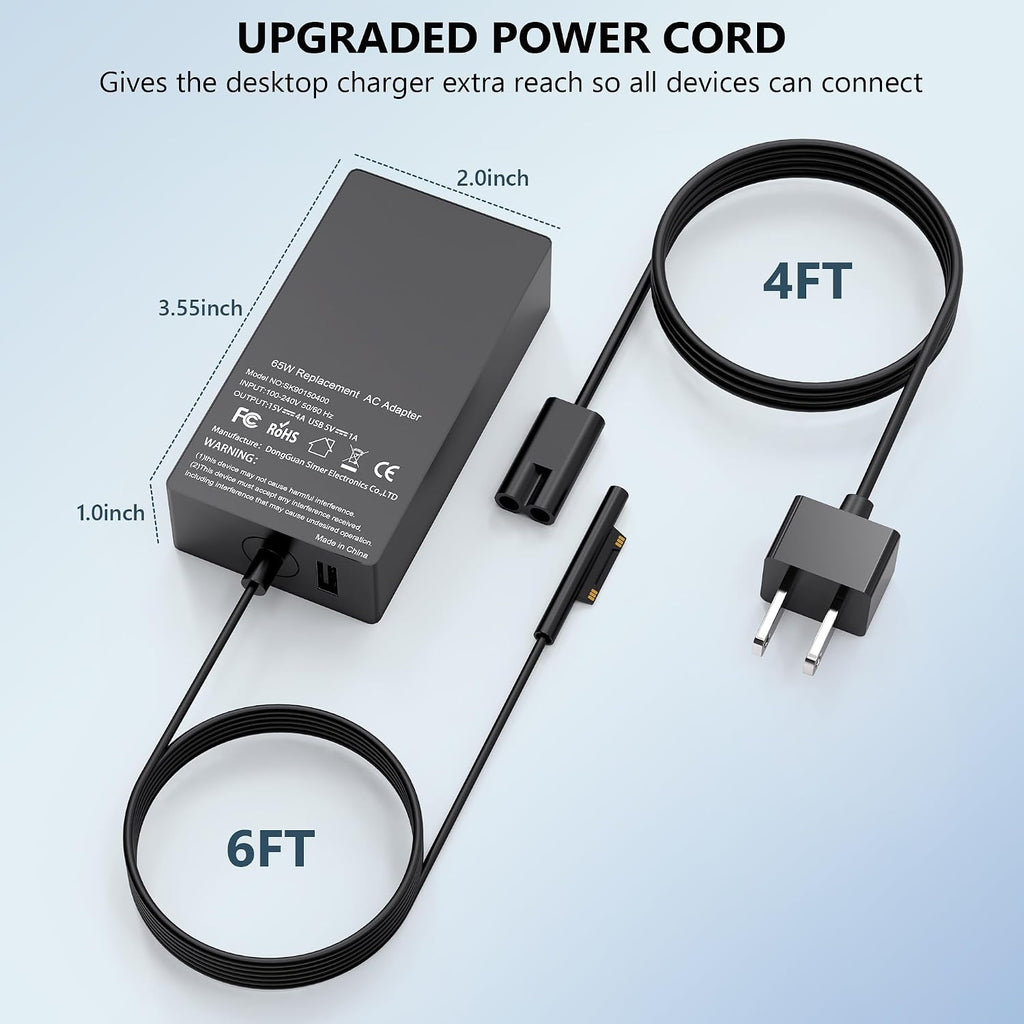 COWOOGMZ Cargador Surface Pro de 65 W compatible con Microsoft Surf...