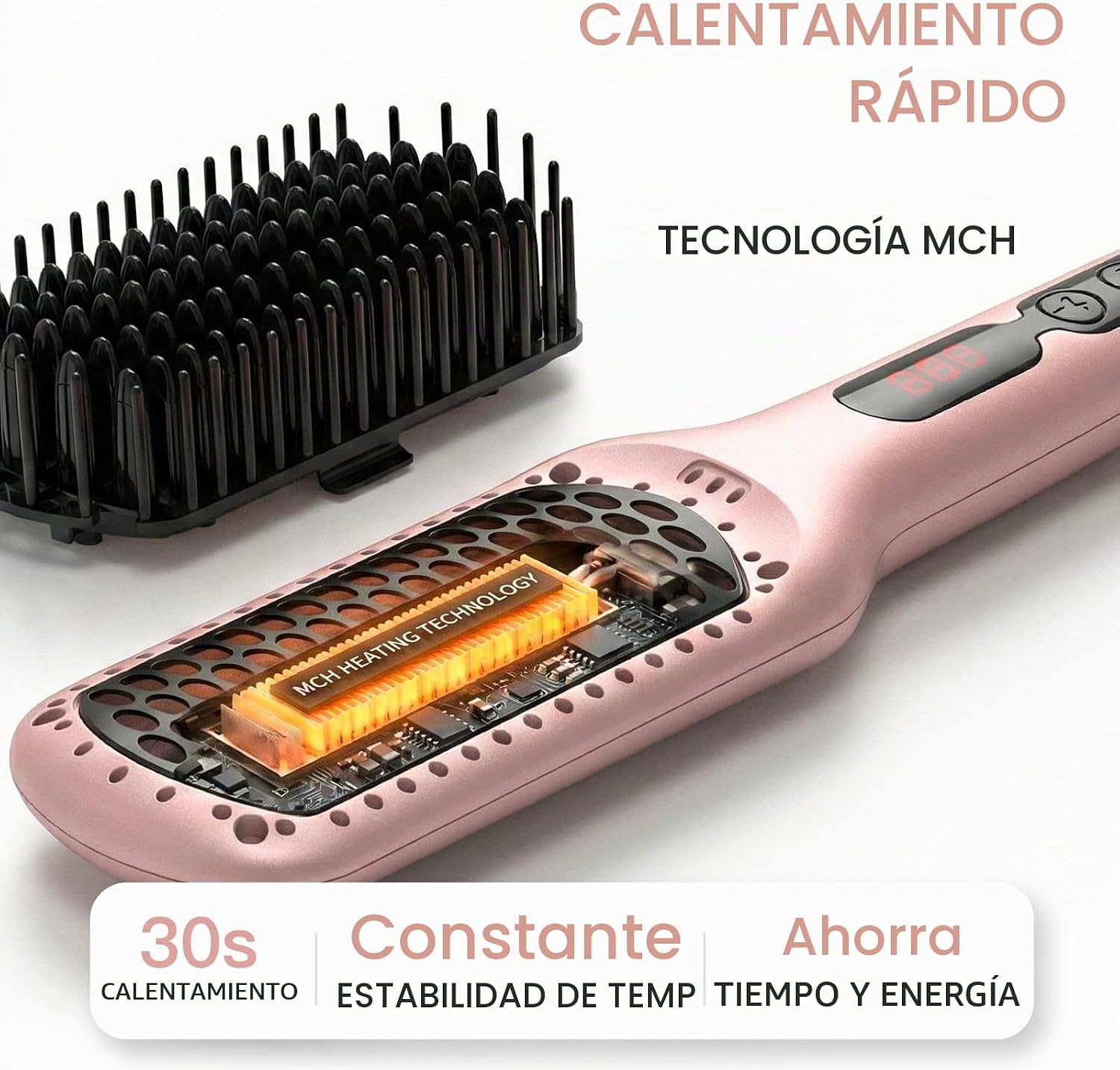 MEGAWISE - Cepillo alisador de cabello, cepillo térmico de cerámica...