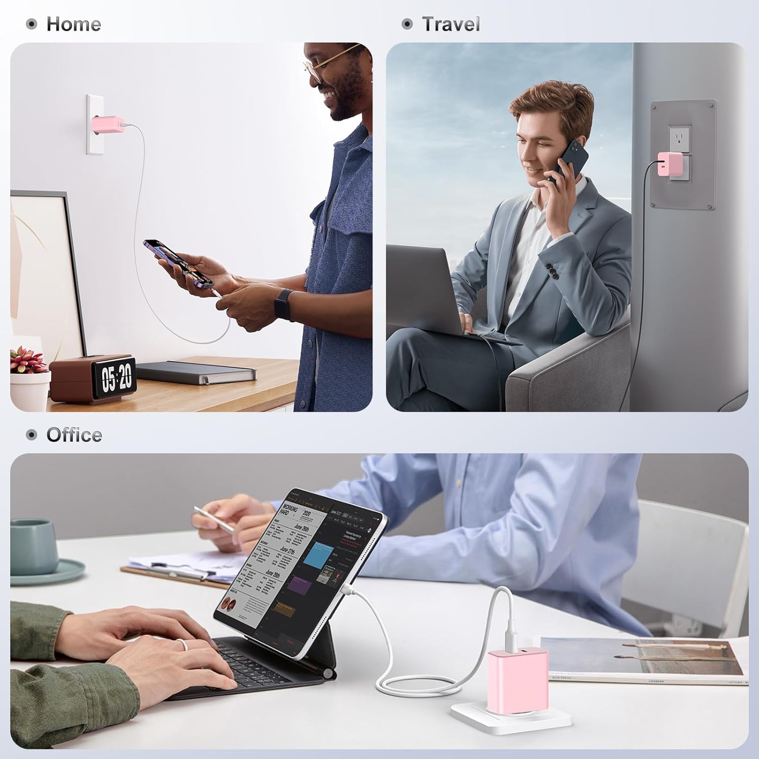 Susnwere Bloque de cargador USB C dual de 40 W, adaptador de corrie...