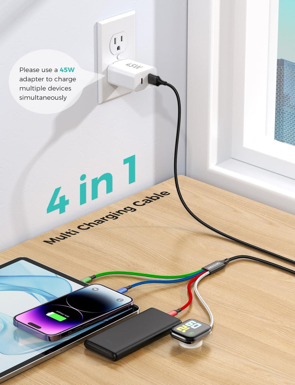 Esenciales de viaje, 4 en 1 para Apple Watch, cargador de iPhone, c...