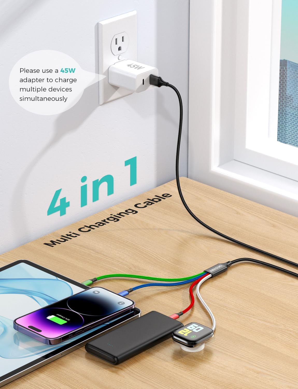 Esenciales de viaje, 4 en 1 para Apple Watch, cargador de iPhone, c...