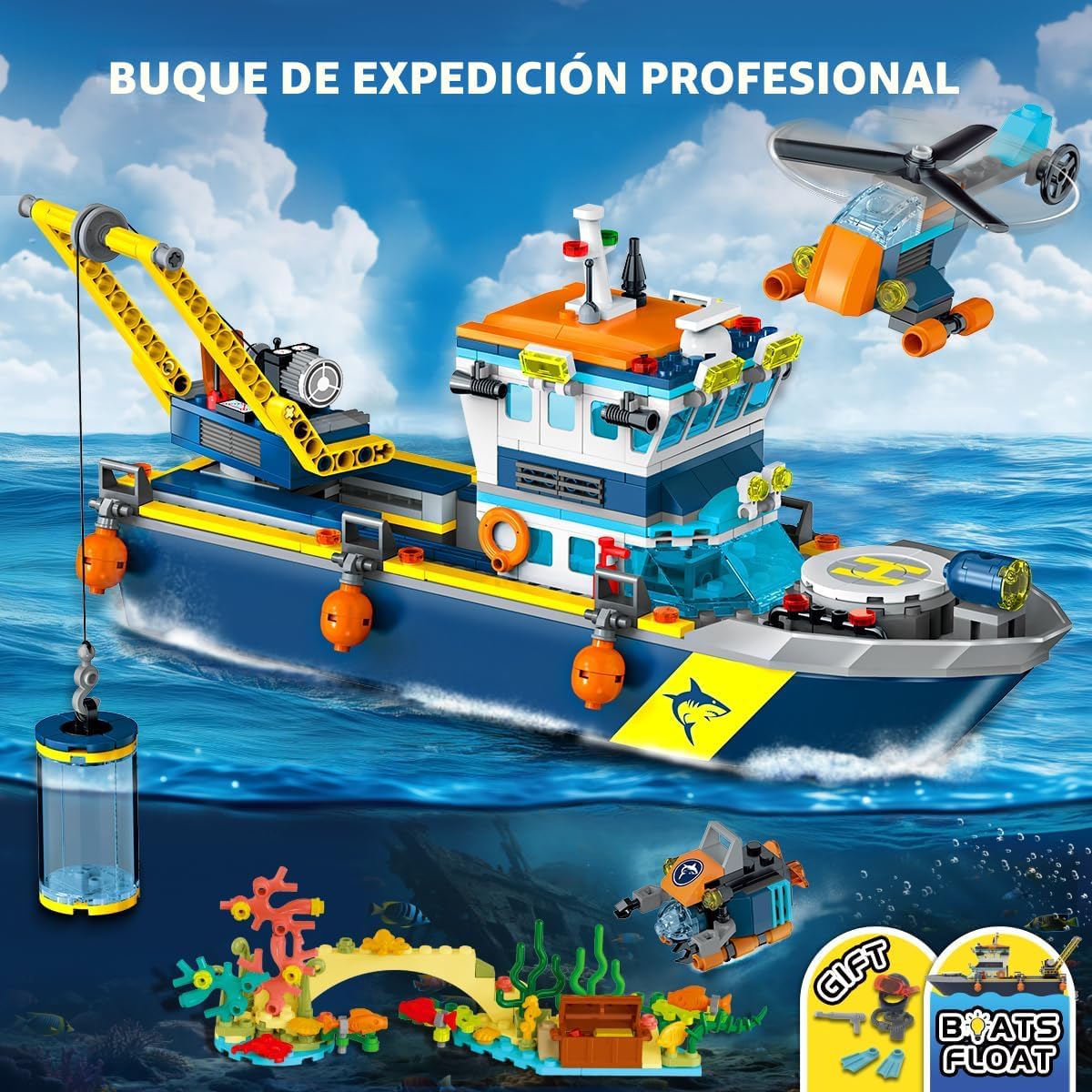 HiWEEGO Juego de construcción de barco flotante de ciudad con luz L...
