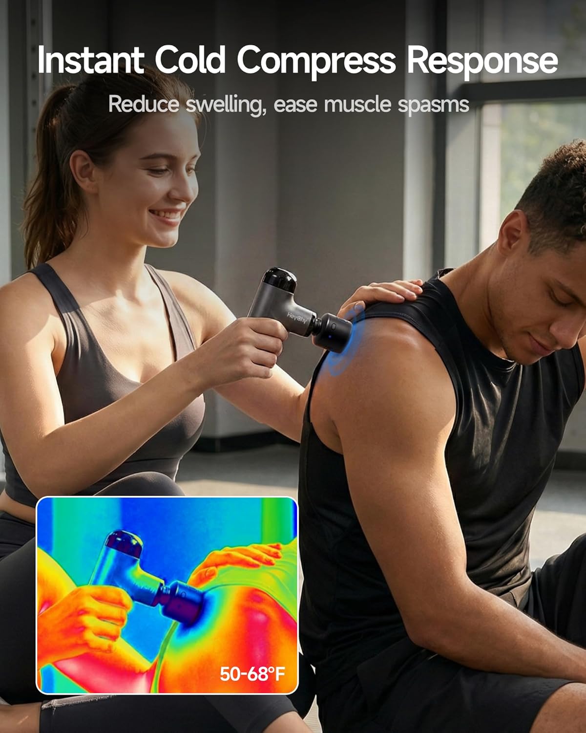 HEYCHY Mini pistola de masaje con calor y frío, pistola de masaje d...