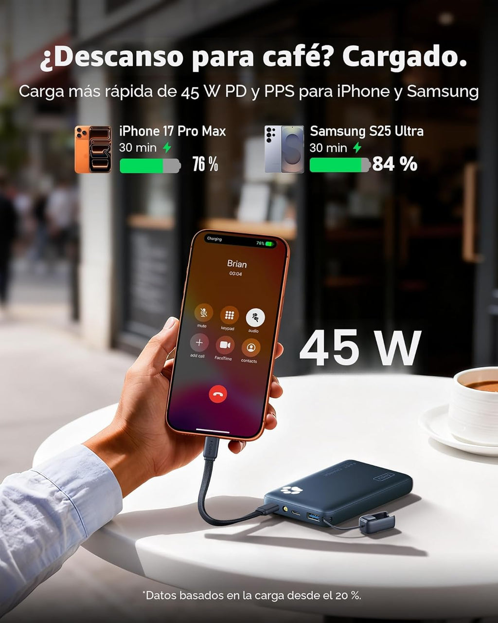 INIU Cargador portátil, ultra delgado de 10000 mAh, 45 W, batería d...