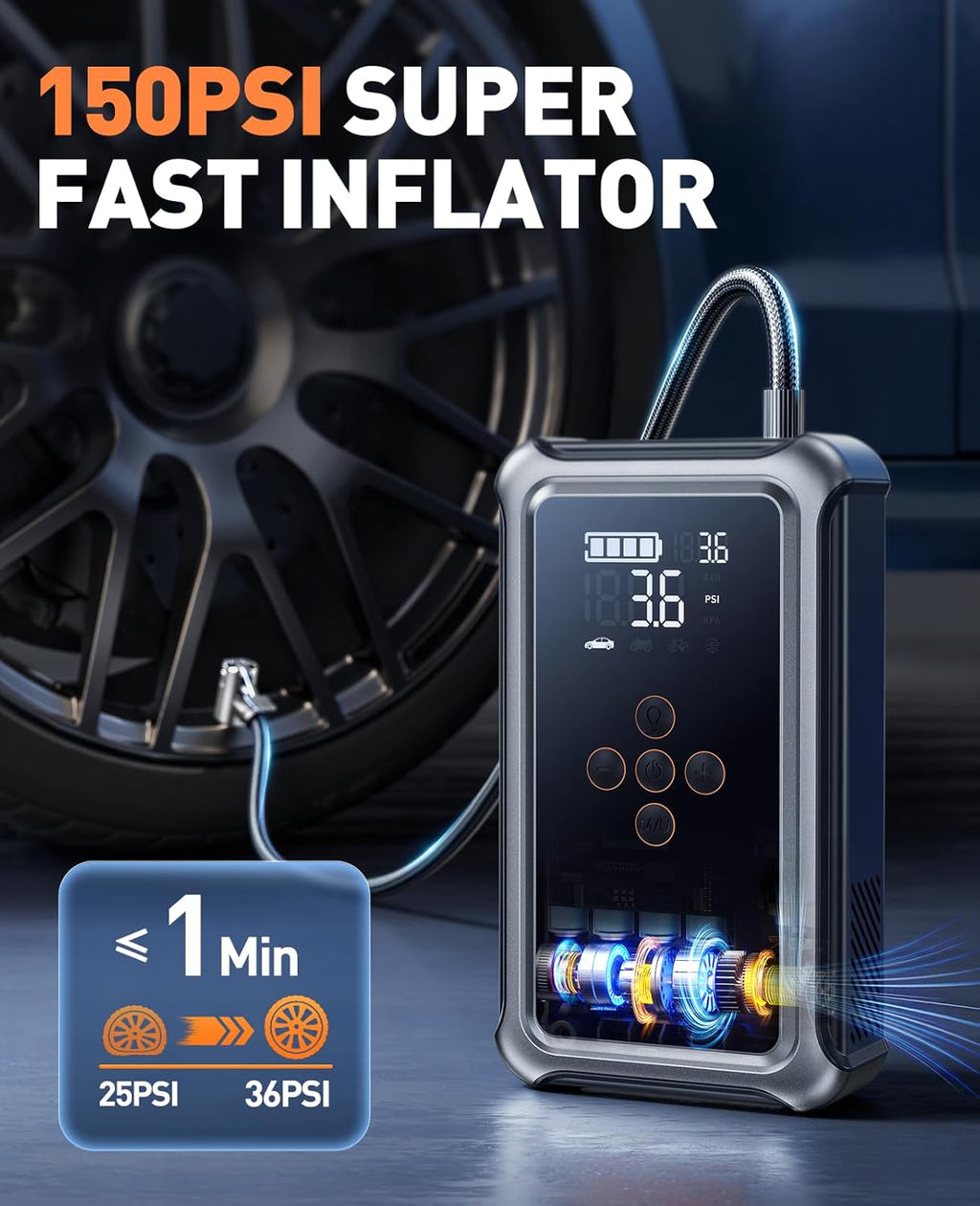 Joltekon Arrancador de batería de coche con compresor de aire de 60...